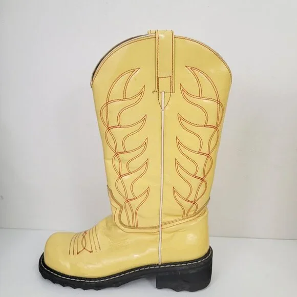 John Fluevog F-Shoes Cowboy Low Boots in Patent Yellow 9 - Picture 5 of 10
